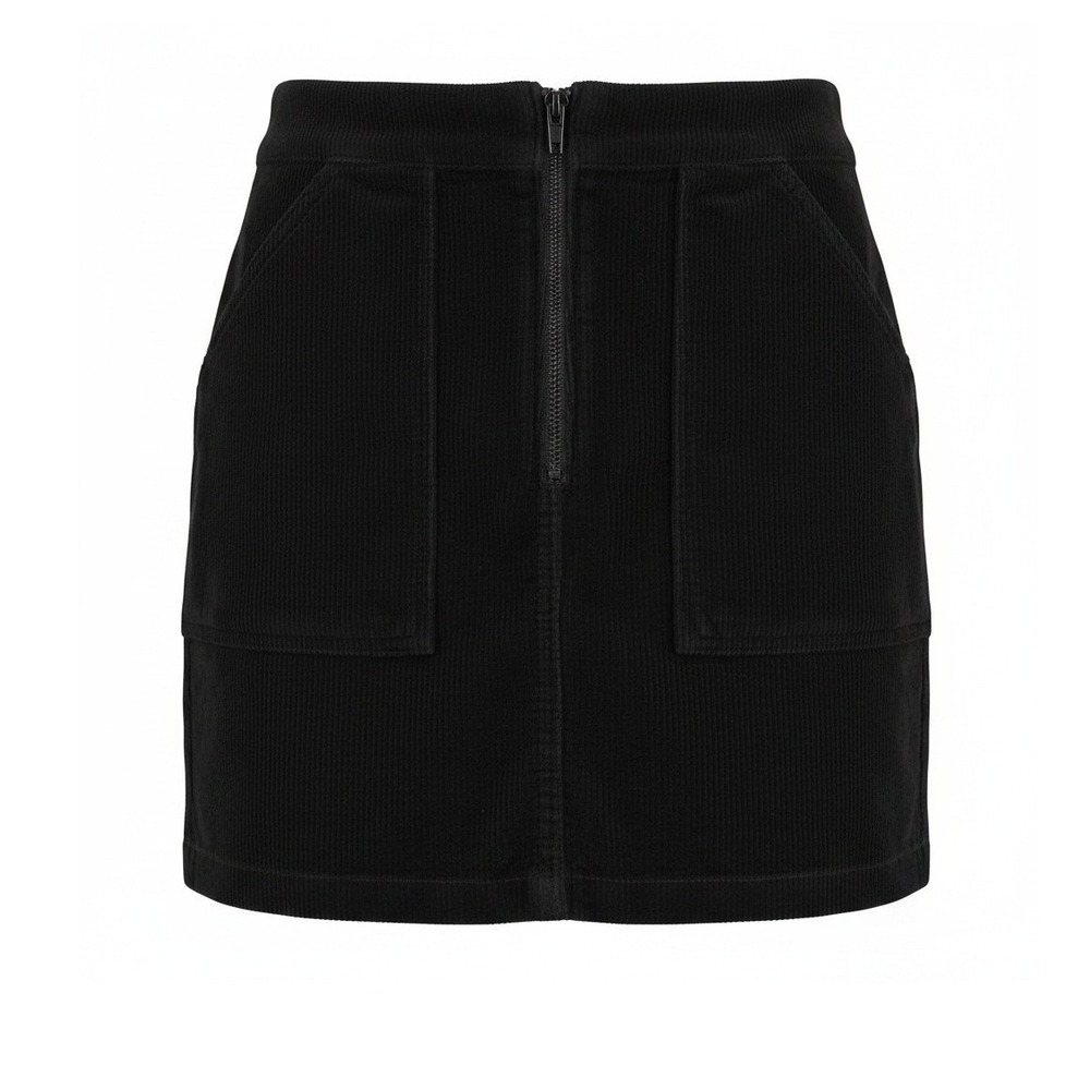 Rewash Black Corduroy O Ring Zipper Front Mini Skirt XS